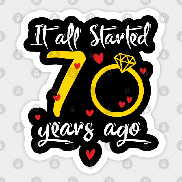 Wedding Anniversary 70 Years Together Golden Family Marriage Gift For Husband And Wife Sticker by tearbytea